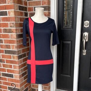 Pink Crayon Navy and Orange Colorblock Dress